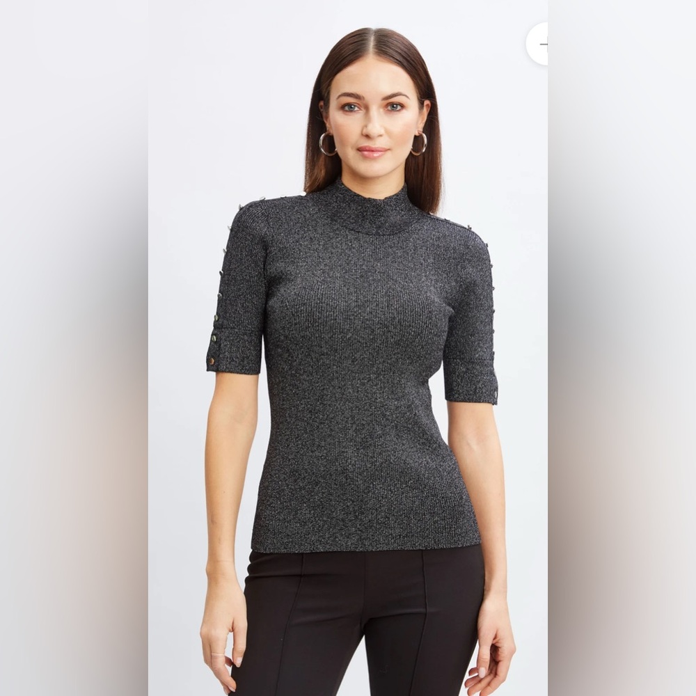 🌸Elie Tahari Metallic Mock Neck Ribbed Sweater